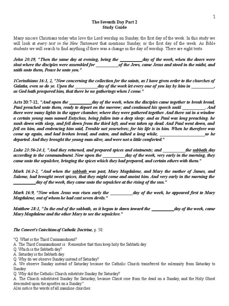 The Seventh Day Part 2 Study Guide The Convert's Catechism of Catholic