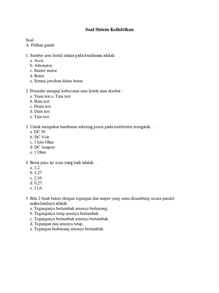 Soal Sistem Kelistrikan