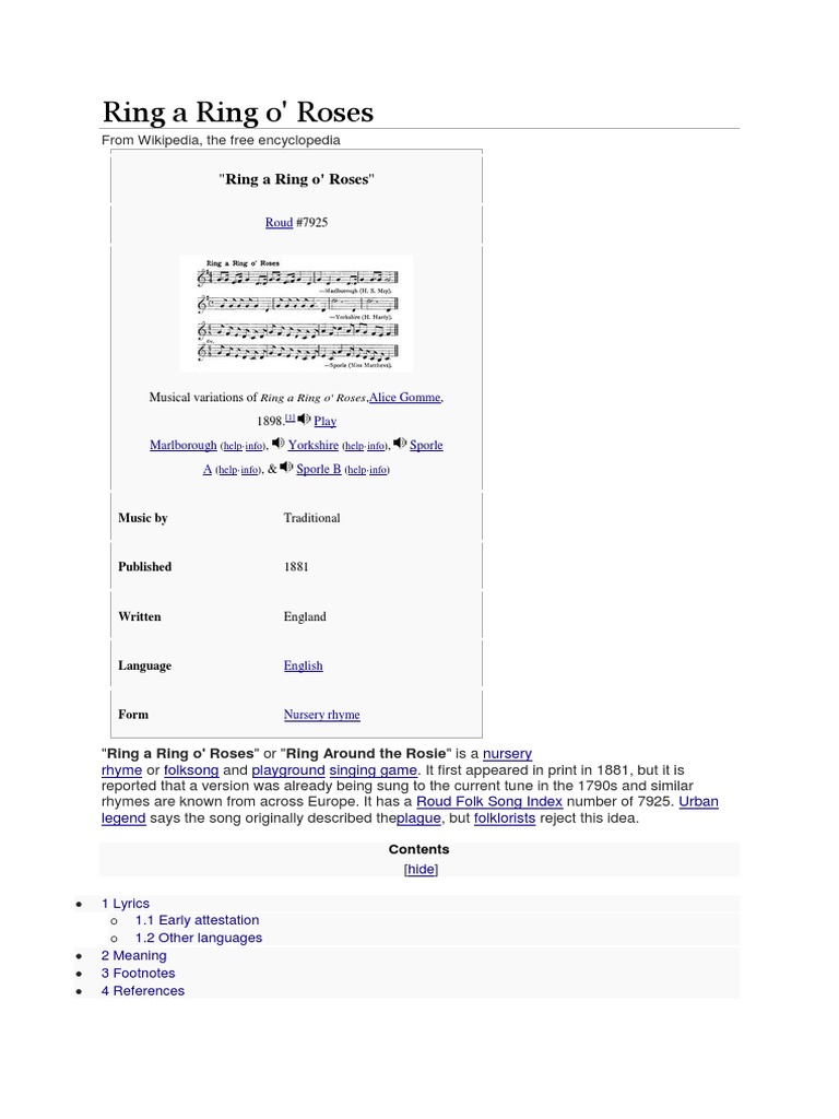 History and Lyrics of Ring a Ring o' Roses | PDF | Children's Music | Songs
