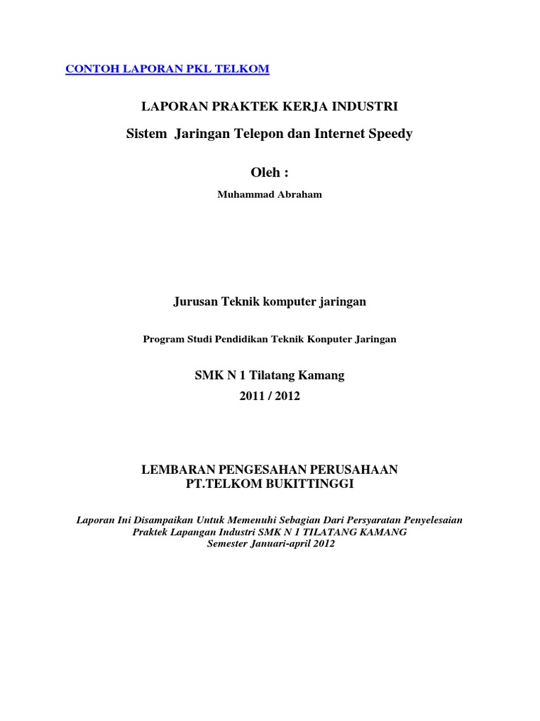 Contoh Laporan Pkl Telkom