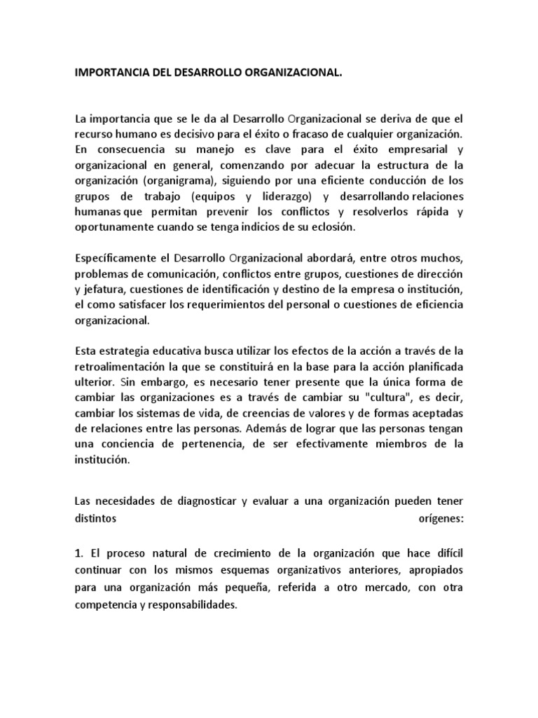 Importancia del Desarrollo Organizacional | PDF | Desarrollo ...