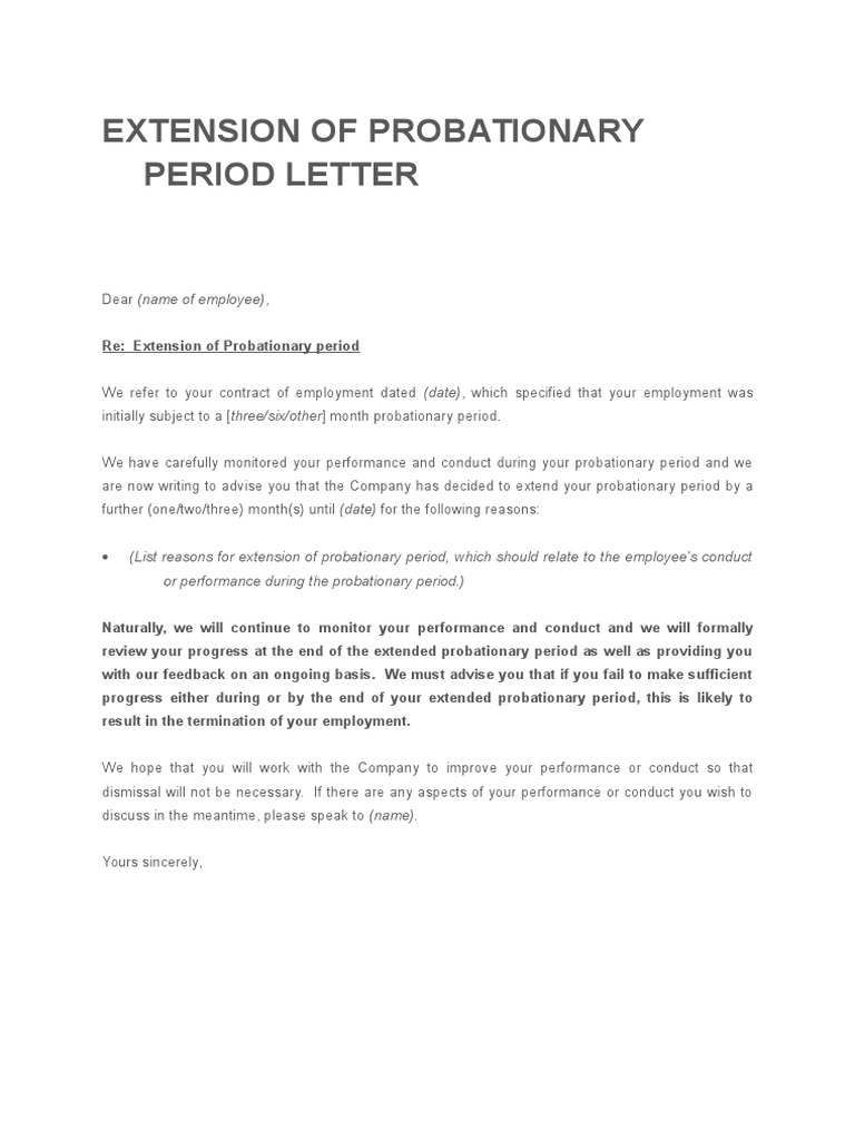 Extension of Probationary Period Letter | PDF