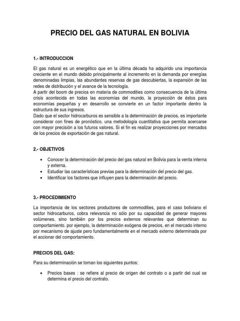 Precio Del Gas Natural en Bolivia | PDF | Precios | Bolivia