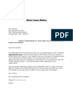 Show Cause Notice: Subject: Abstaining For Work With Out Prior Intimation or Proper Permission