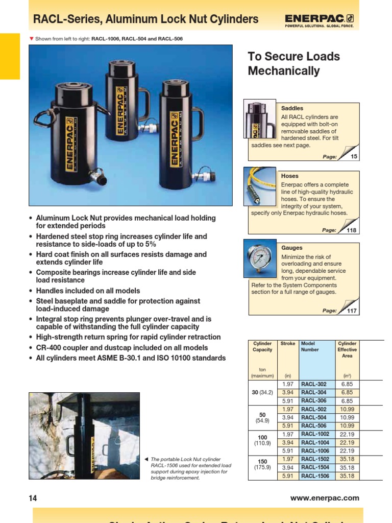 Enerpac RACL Series Catalog Screw Mechanical Engineering