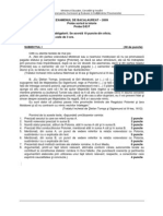 Examenul de Bacalaureat - 2009 Proba Scris La Istorie Proba D/E/F 10 Puncte Din Oficiu. Timpul Efectiv de Lucru Este de 3 Ore