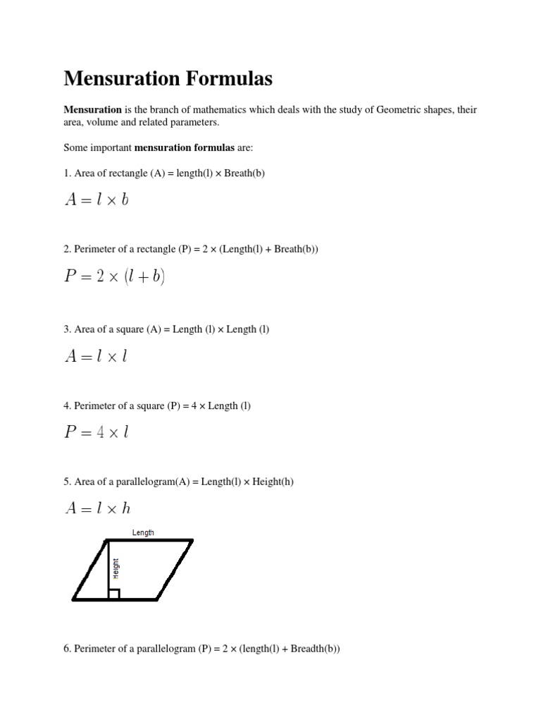 Solid Mensuration Formulas Area Triangle