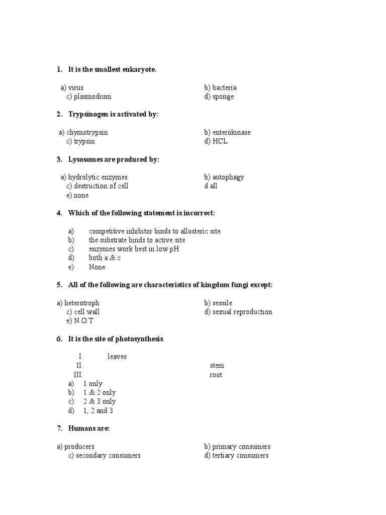 UHS Biology MCAt MCQs for Medical Entry Test With Answers Enzyme