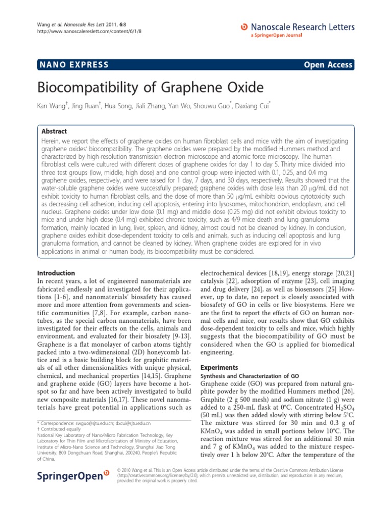 Biocompatibility of Graphene Oxide | PDF | Apoptosis | Nanomaterials