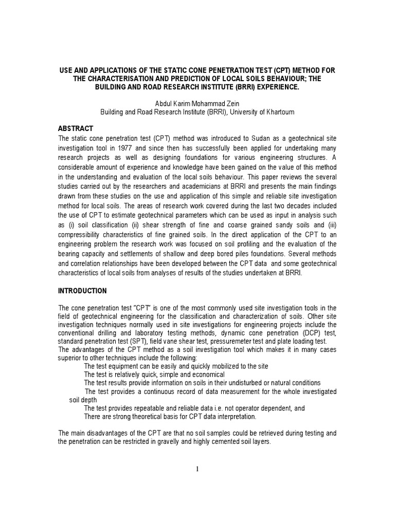 Applications of Static Cone Penetration Test | PDF | Geotechnical ...