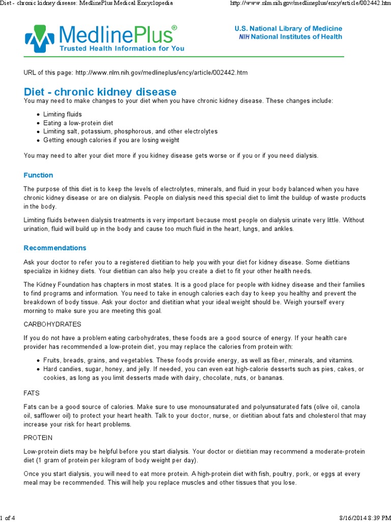 Diet - Chronic Kidney Disease: Function | Download Free PDF | Dieting ...