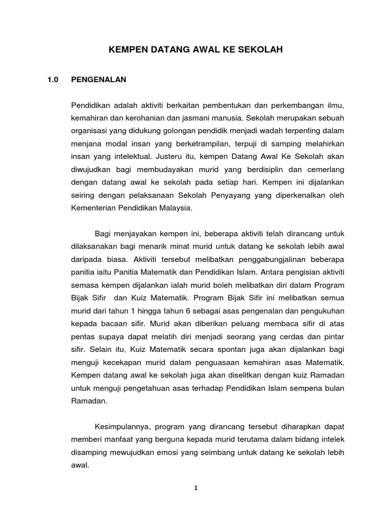 Kertas Kerja Kempen Datang Awal Ke Sekolah Pdf