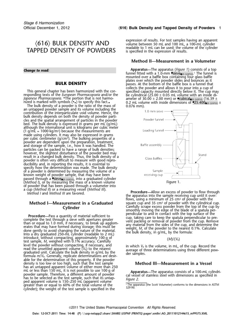 Bulk Density and Tapped Density of Powders | PDF | Litre | Density