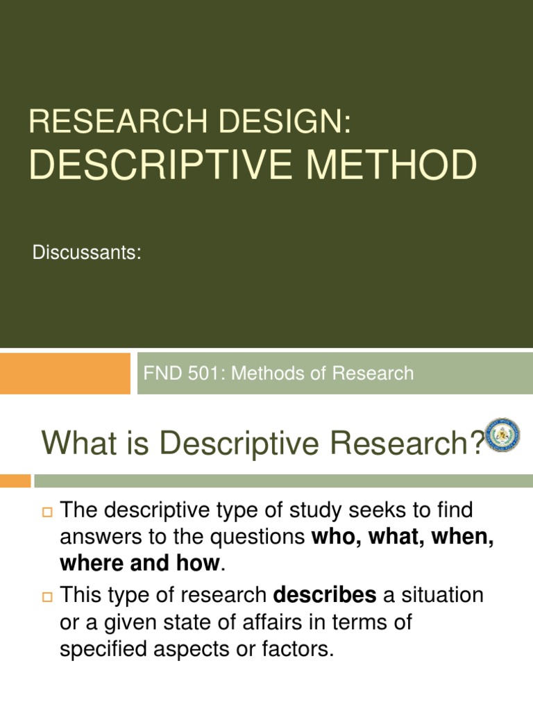 descriptive survey research design according to authors