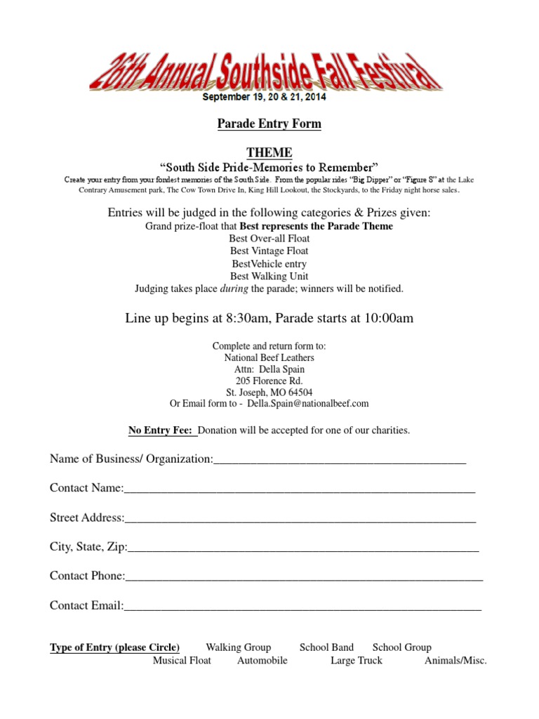 South Side Pride Parade Entry Form | PDF | Business