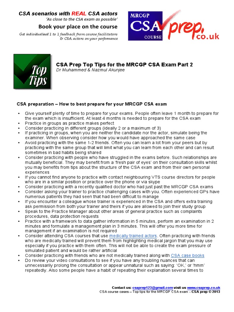 Top Tips For MRCGP CSA Exam P2 | PDF | Patient | Health Care