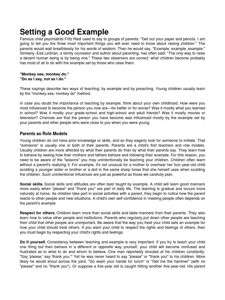 Setting A Good Example: Parents As Role Models | PDF | Parenting ...