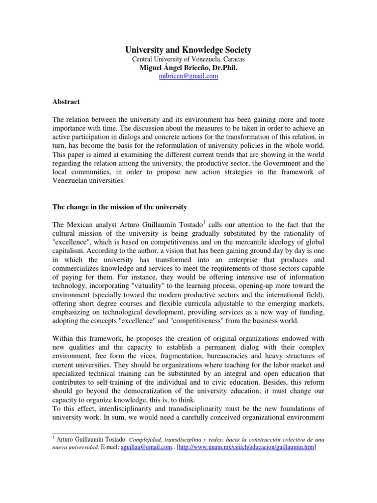 University and Knowledge Society | PDF | Science | Entrepreneurship