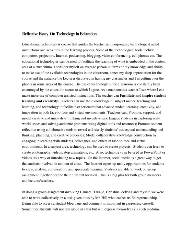 essay on reflection on education and technology