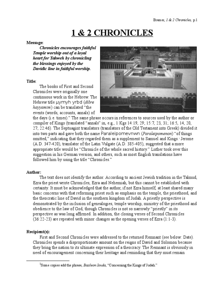 1 2 Chronicles Notes Books Of