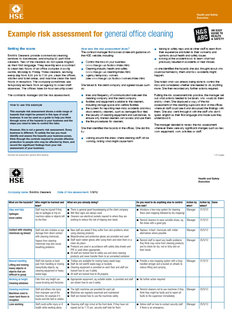 Office Cleaning Housekeeping Risk Assessment