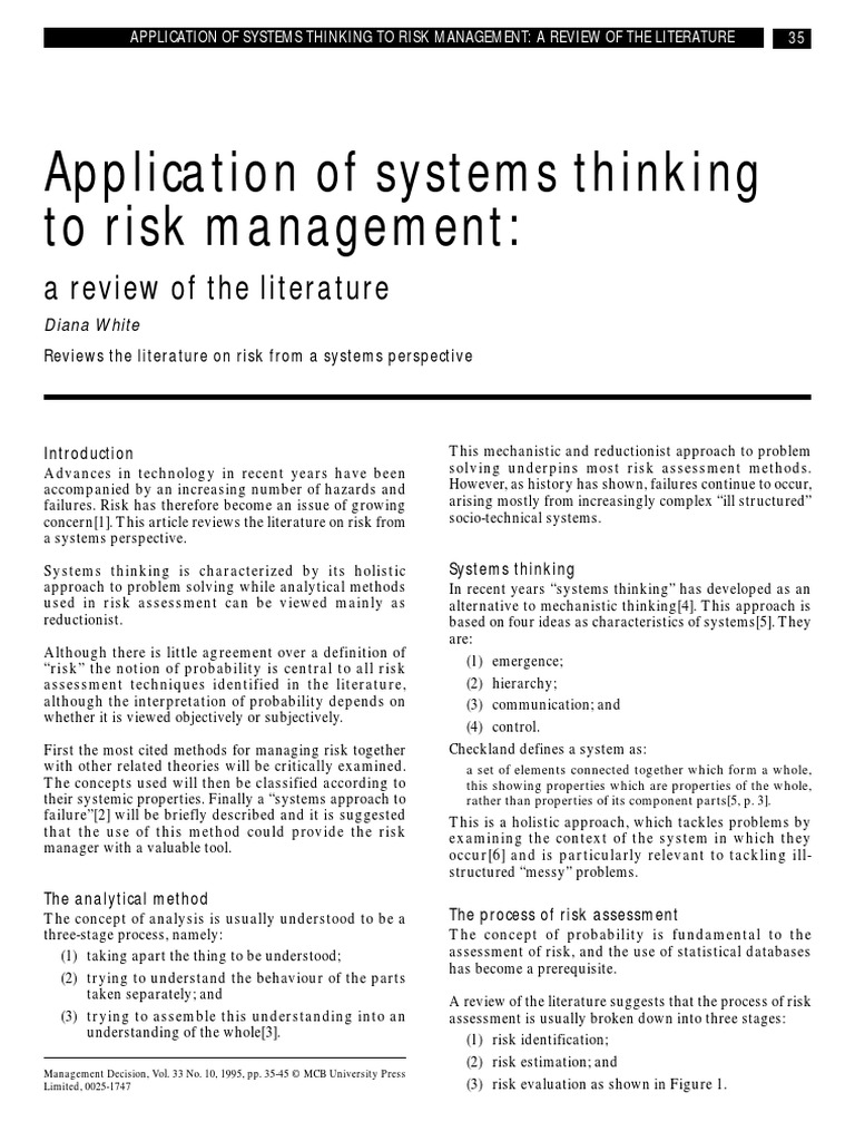 Systems Thinking in Risk Management | PDF | Risk | Cost–Benefit Analysis