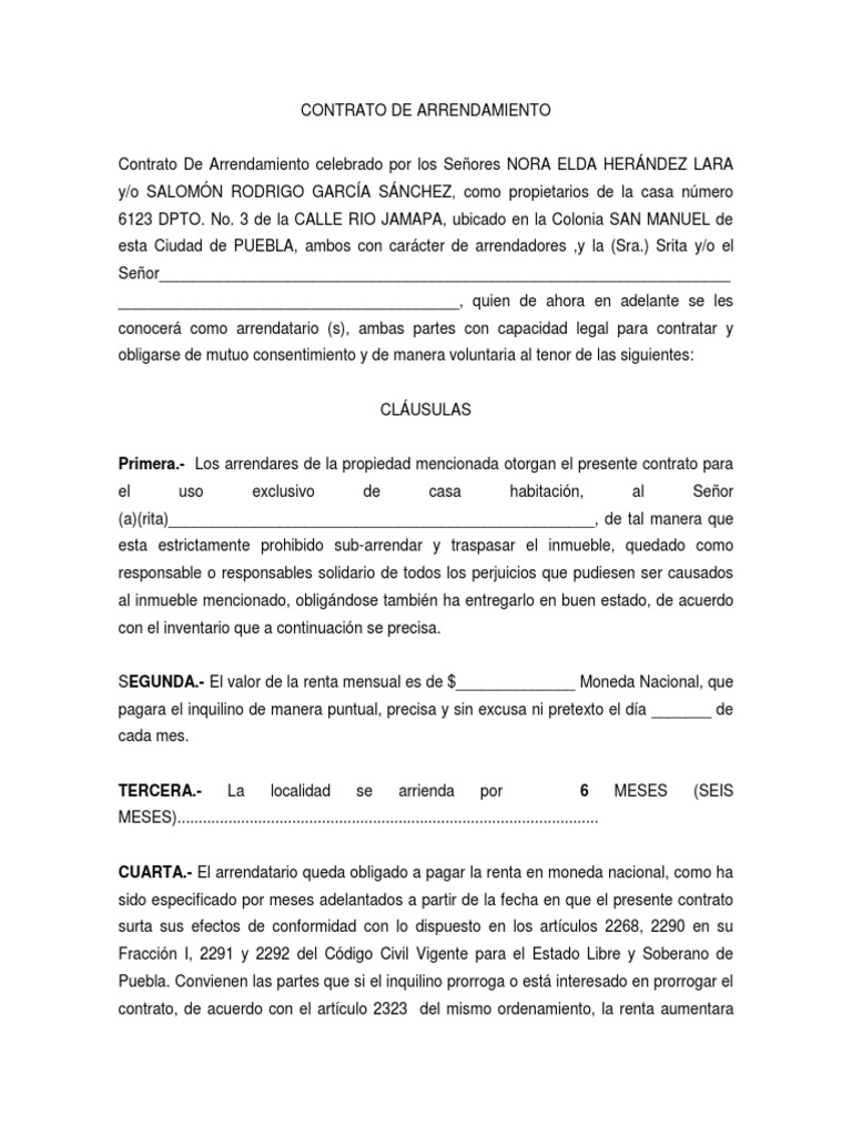 Contrato de Arrendamiento Alquiler Pagos