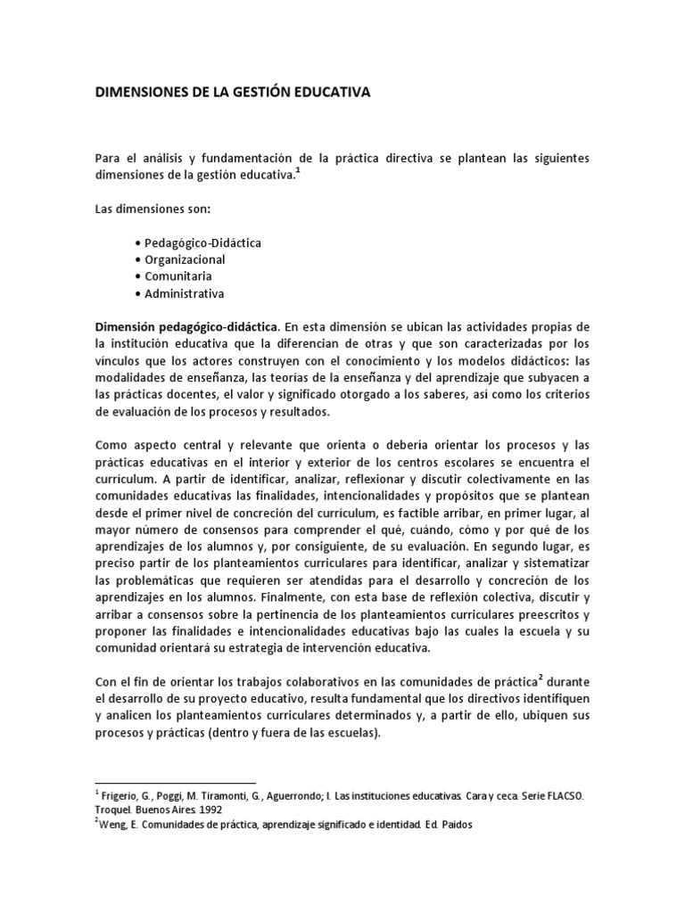 Dimensiones de La Gestión Educativa | PDF | Plan de estudios | Institución