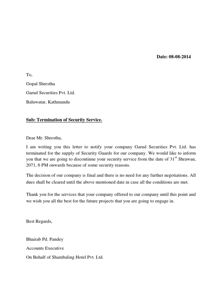 Service Termination Letter PDF Government Justice