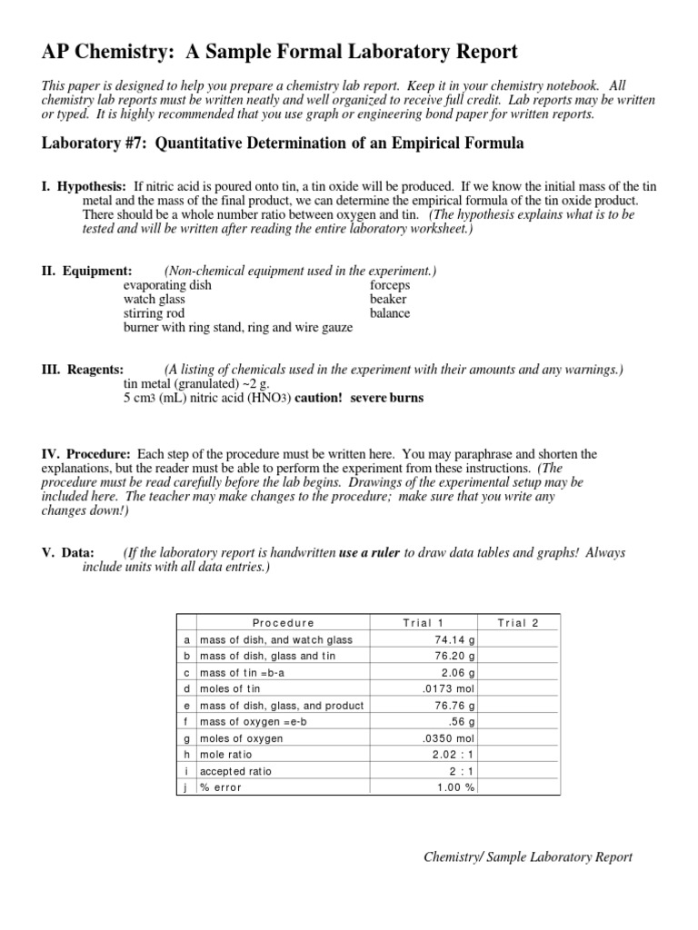 Sample Lab Report Ap Pdf Tin Mole Unit