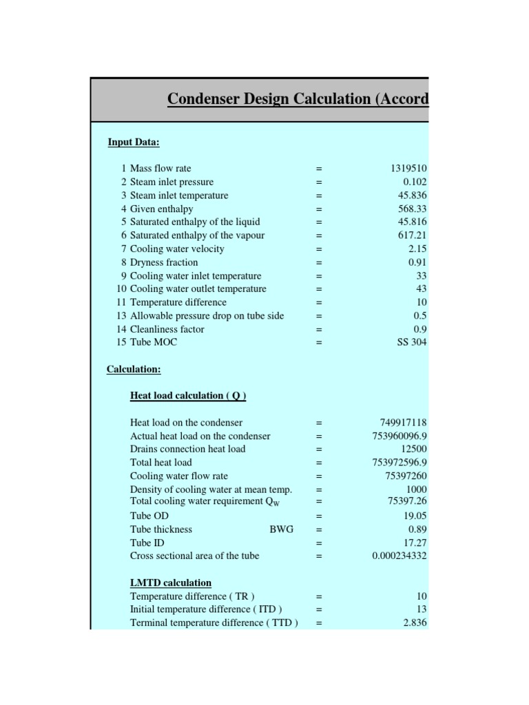 Condenser Calculation PDF Heat Transfer Enthalpy