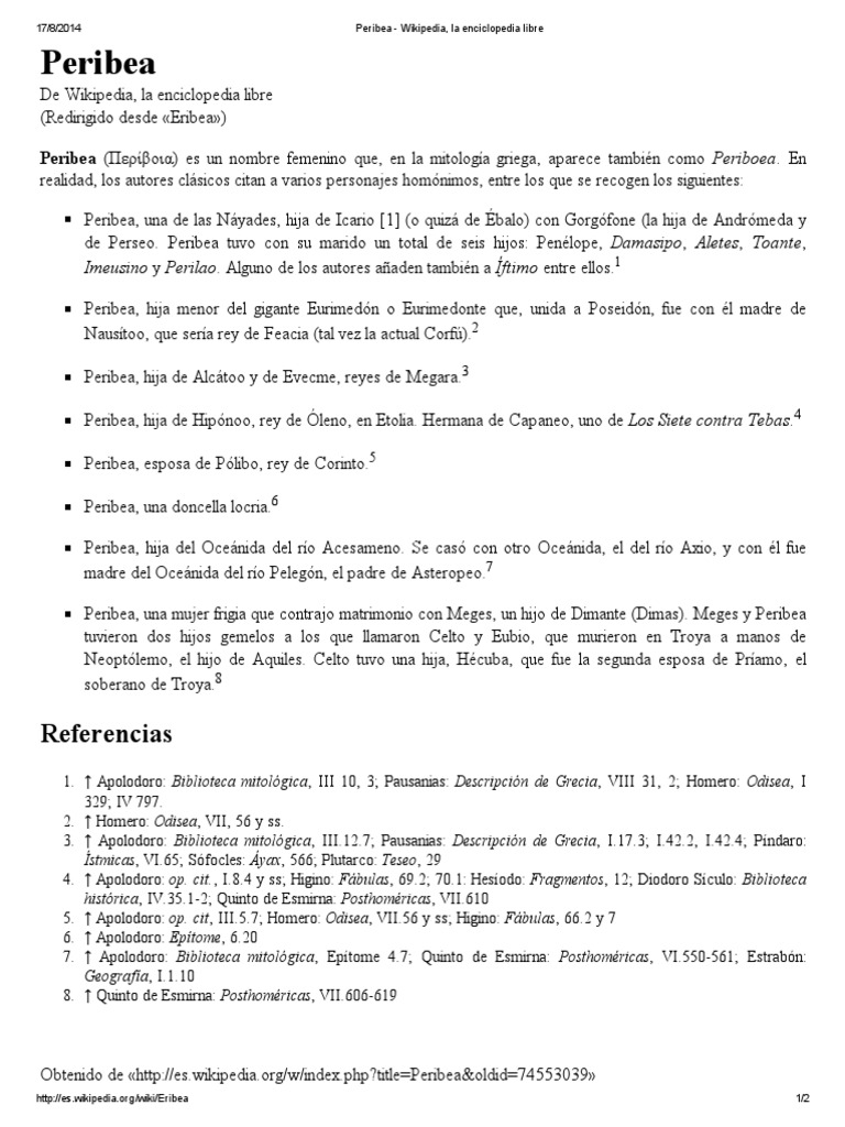 Peribea Wikipedia, La Enciclopedia Libre PDF guerra troyana