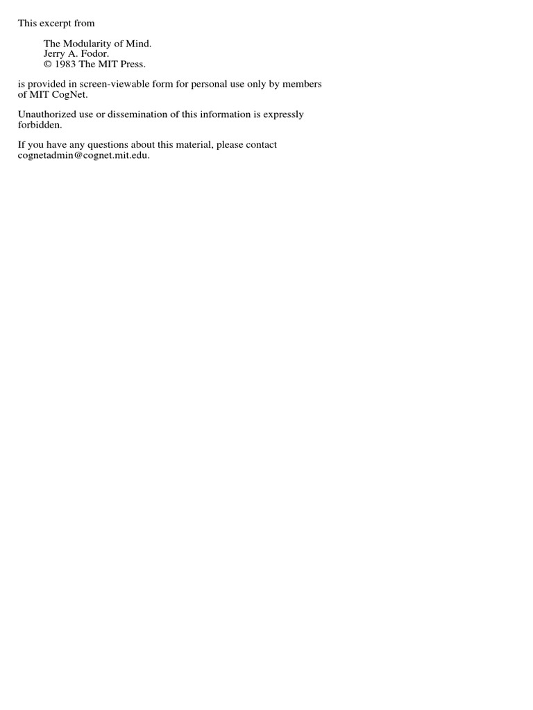 (Ebook) (Philosophy of Mind) Jerry A. Fodor - Modularity of Mind-Chap1 ...