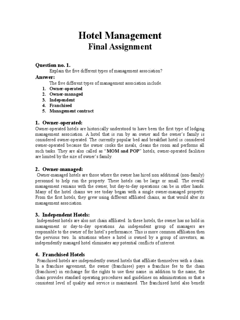 hotel management system assignment
