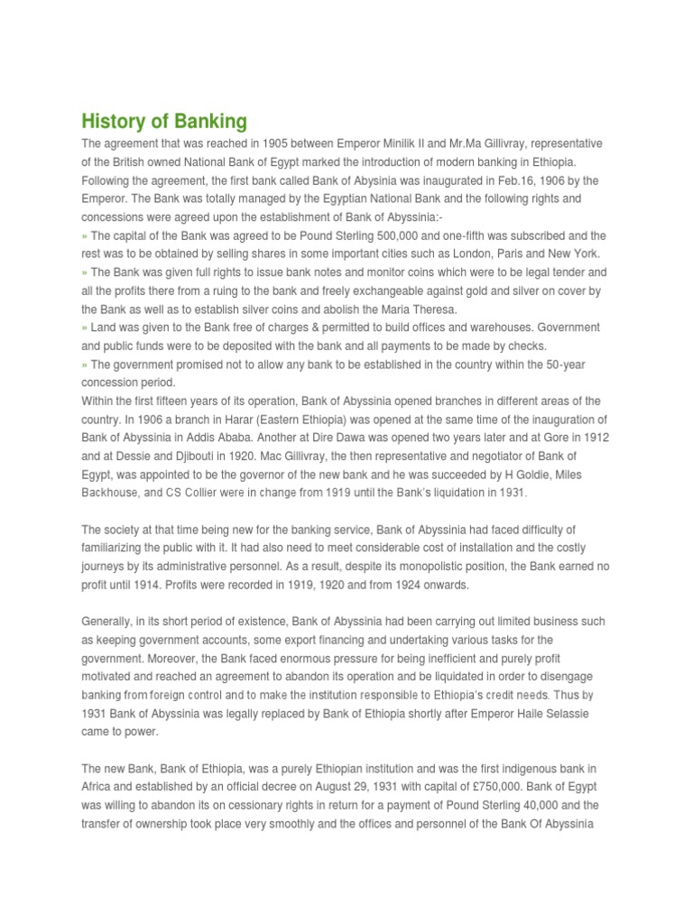 History Of Banking Pdf Ethiopia Banks