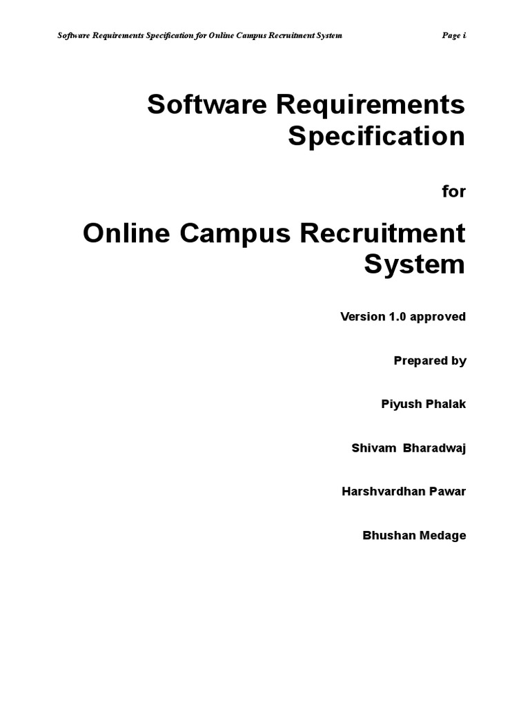 Online Campus Recruitment System SRS | PDF | Databases | Operating System