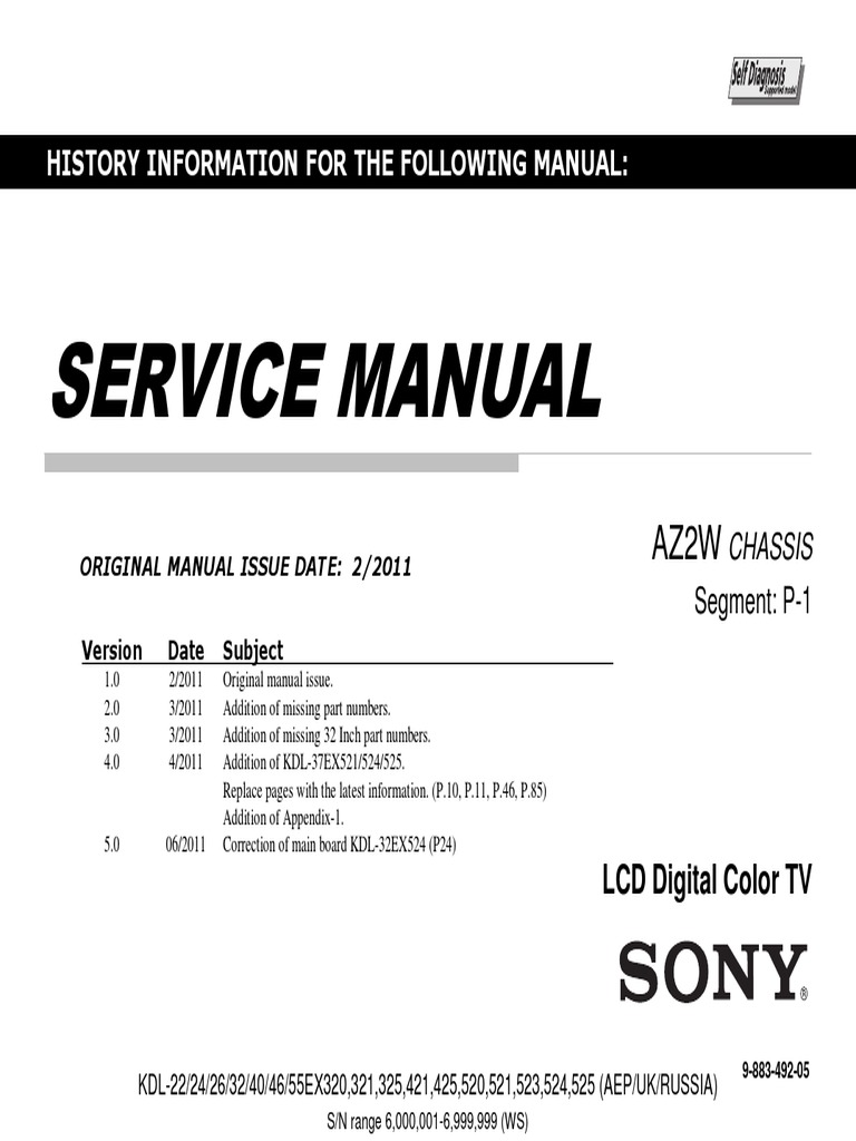 Sony KDL-32EX523 Service Manual | Computer Network | Electrical Engineering