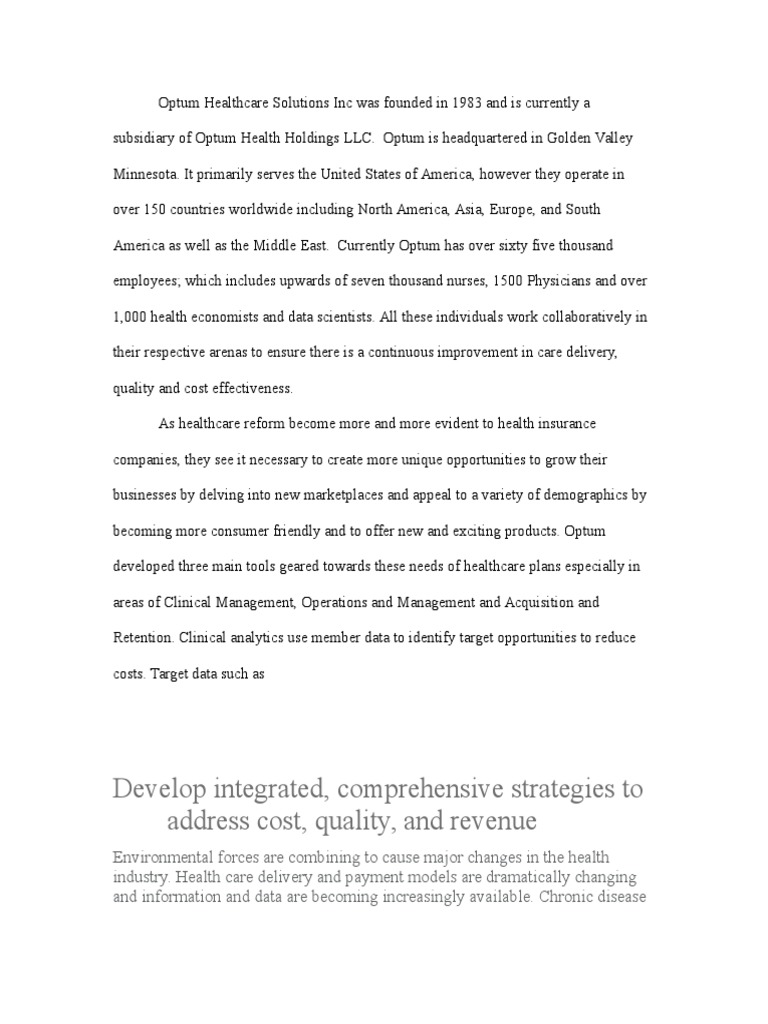 Optum pdf analytics strategic management