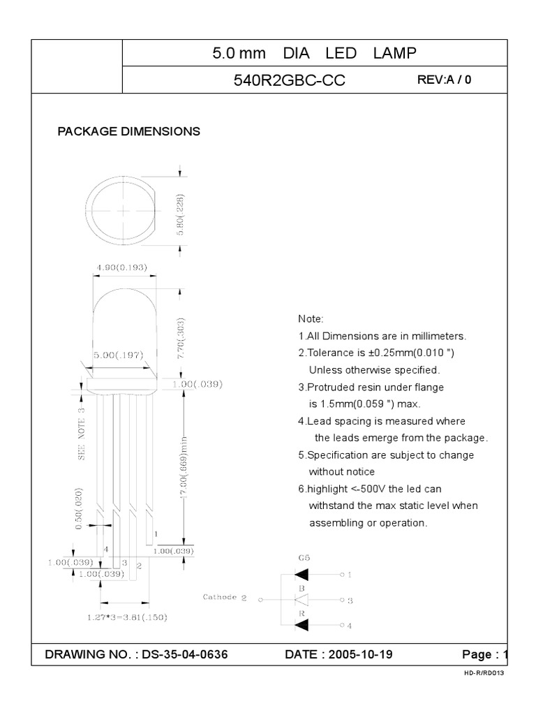 5.0 MM Dia Led Lamp 540R2GBC-CC: REV:A / 0 | PDF | Printed Circuit ...