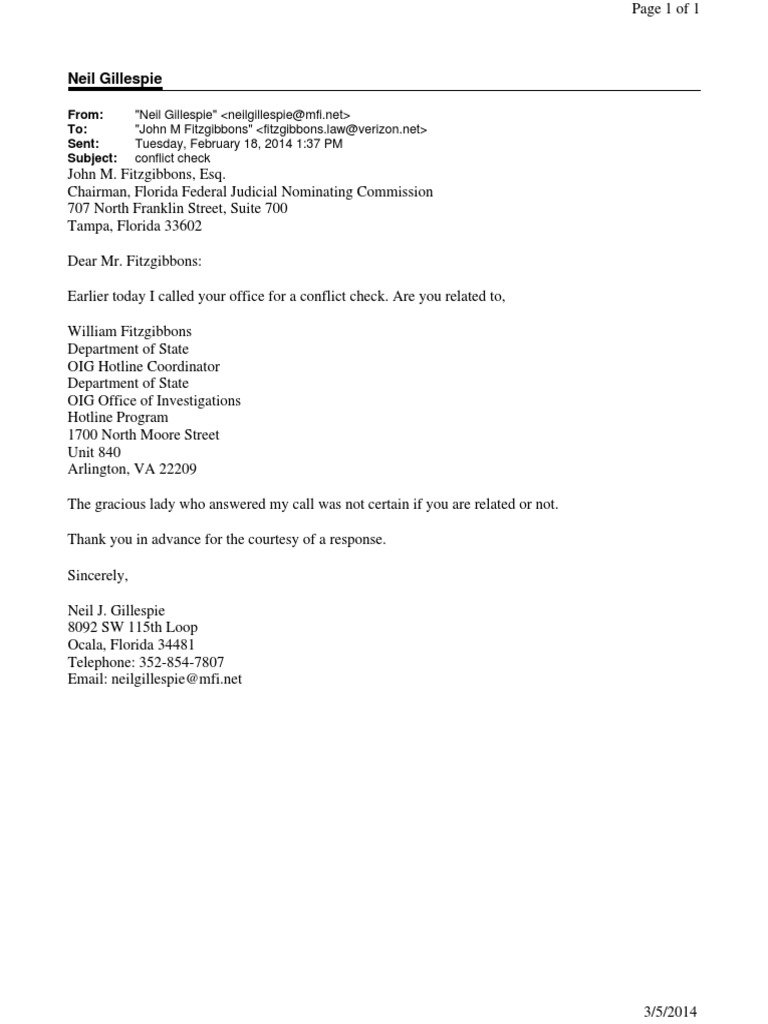 Conflict Check Inquiry: Fitzgibbons Family | PDF | United States Law ...