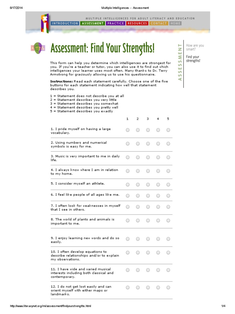 Multiple Intelligences Assessment Educational Assessment