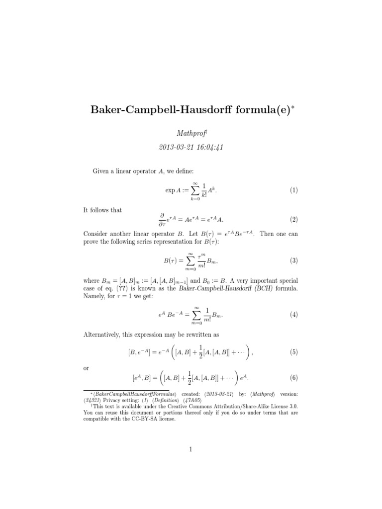 BakerCampbellHausdorff formula