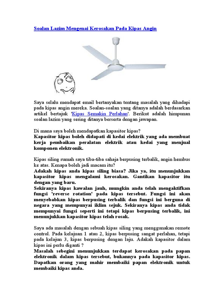 Soalan Lazim Mengenai Kerosakan Pada Kipas Angin Pdf
