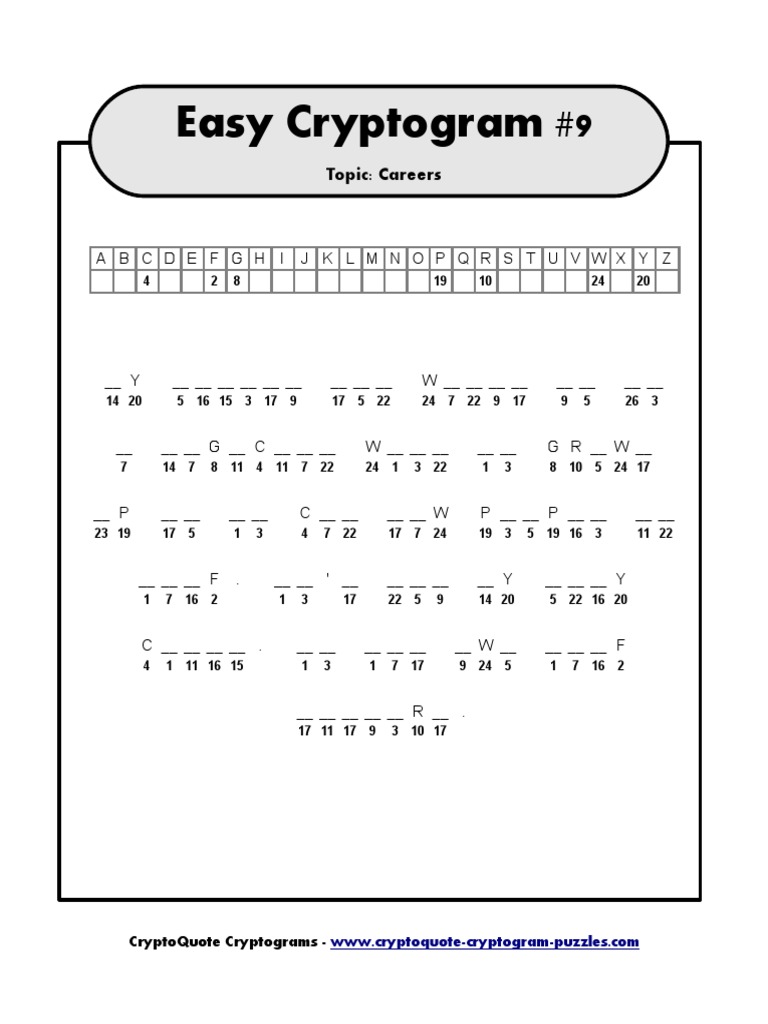 Easy Cryptogram | PDF for Free Online Printable Cryptogram Puzzles