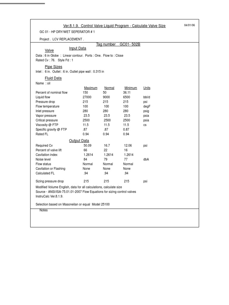 Control Valve Sizing Calculation Guide | PDF | Technology & Engineering