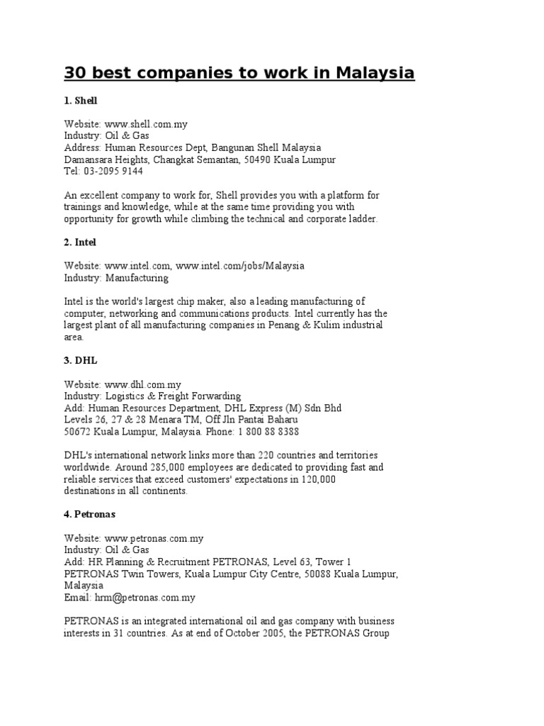 30 Best Companies To Work in Malaysia PDF Hewlett Packard Dell