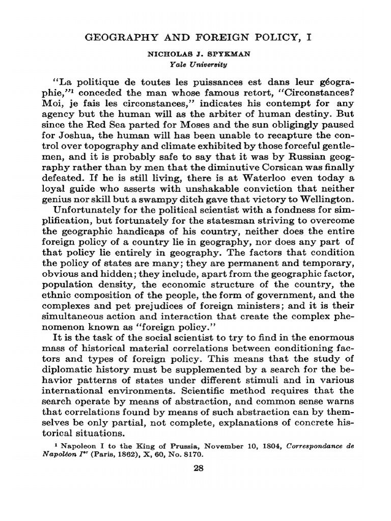 Geography as a Conditioning Factor in Foreign Policy An Analysis of