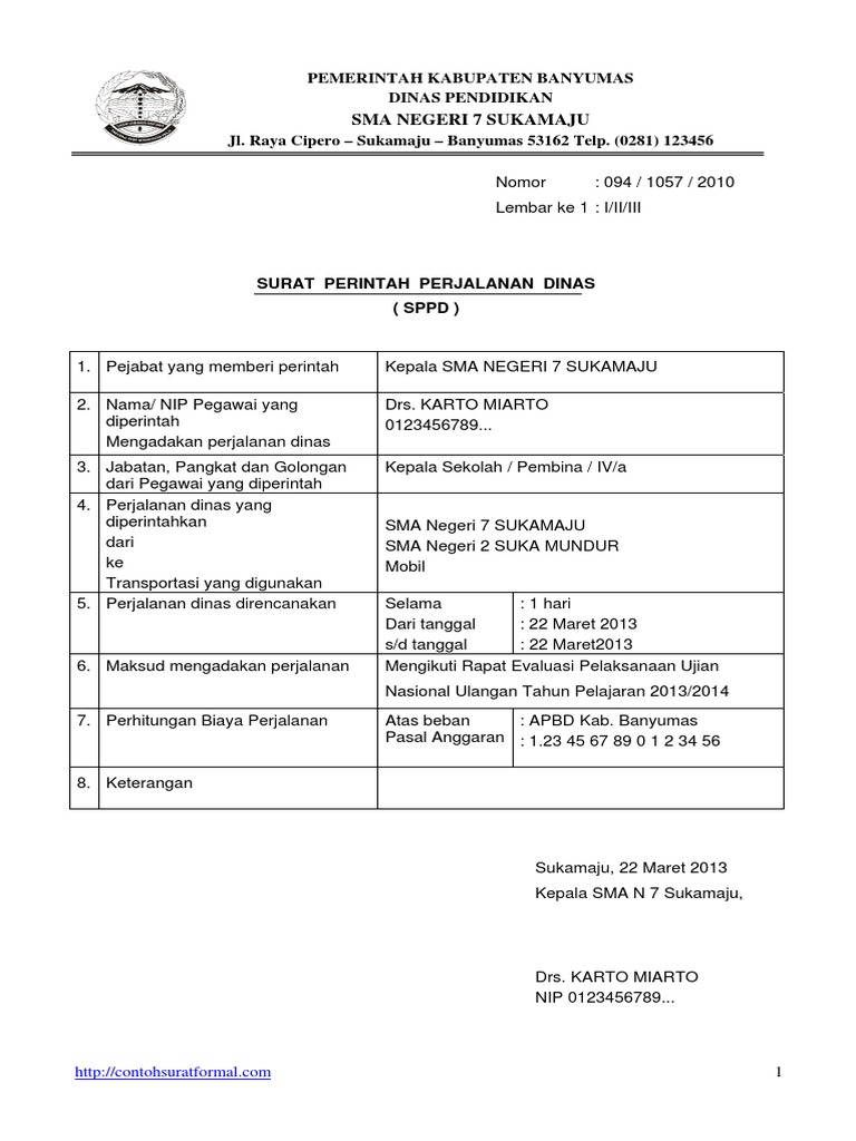 Contoh Surat Tugas Dan Surat Perintah Perjalanan Dinas Sppd