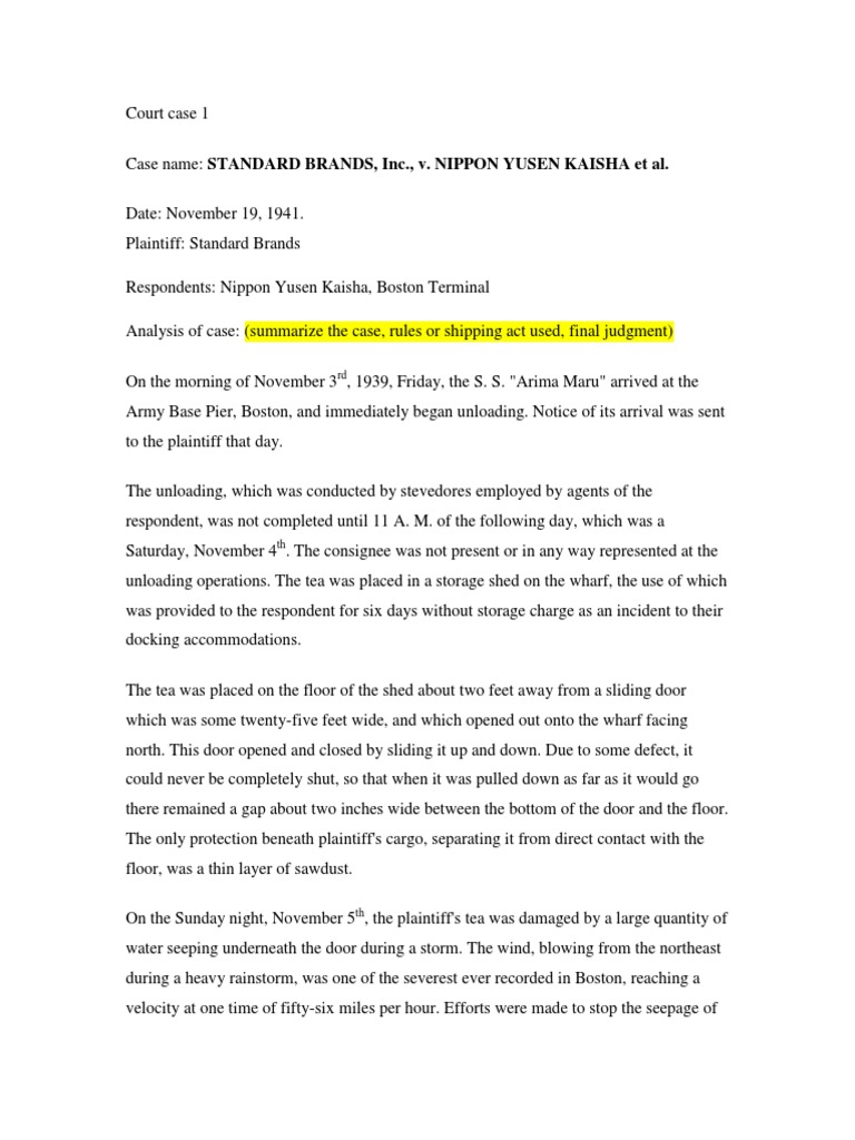 Court Case 1 Sample Negligence Bill Of Lading