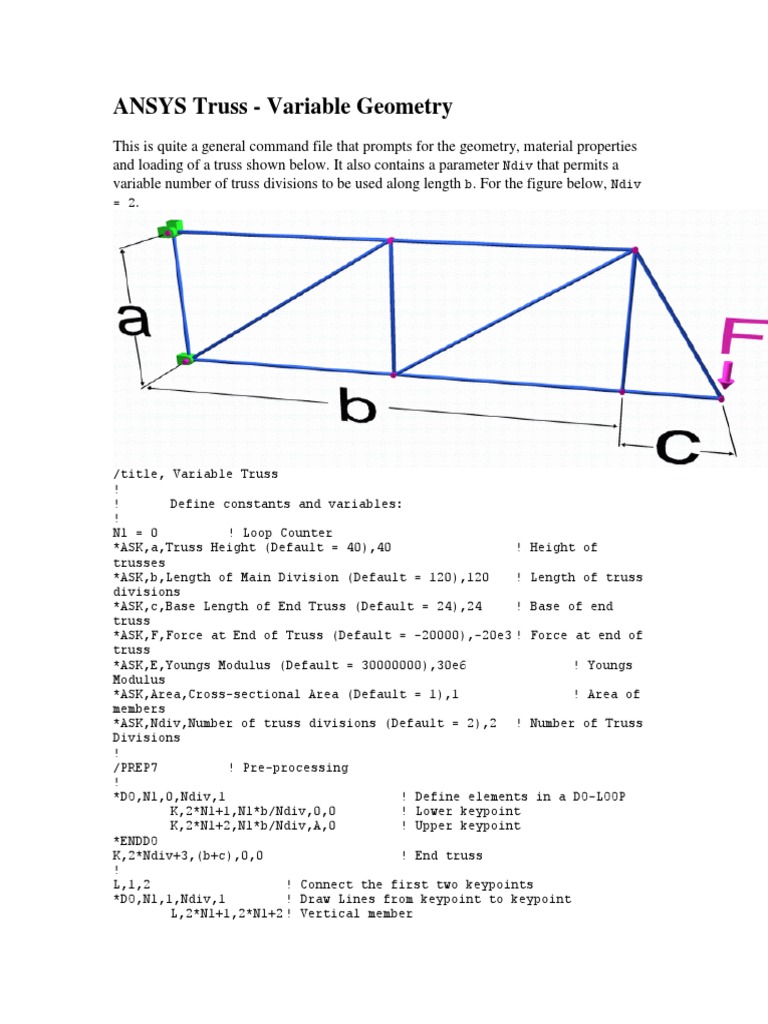 ANSYS Truss Variable Geometry Setup | PDF | Teaching Methods & Materials